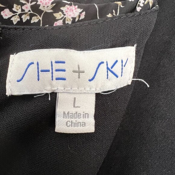 She + Sky Black Floral Ruffle Bottom Lined Mini Fit Flare A-Line Sun Dress Sz L - Picture 13 of 15